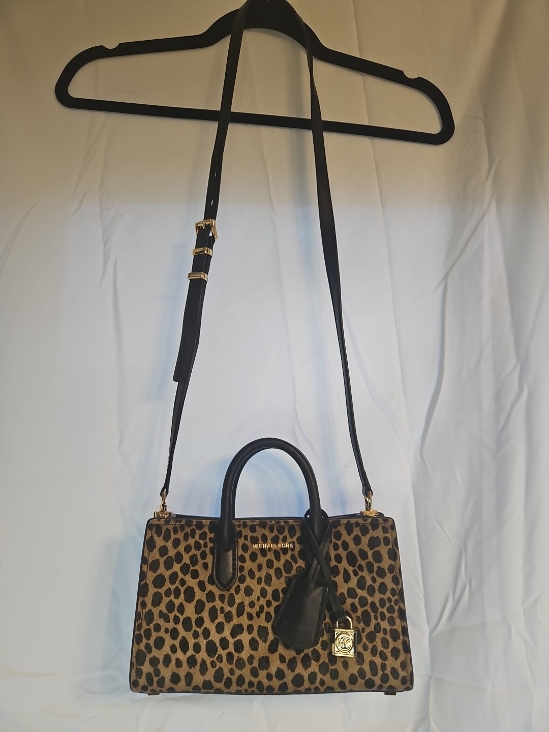 Michael Kors Mini Satchel in Cheetah Print Calf Hair & Black Leather Trim NWT