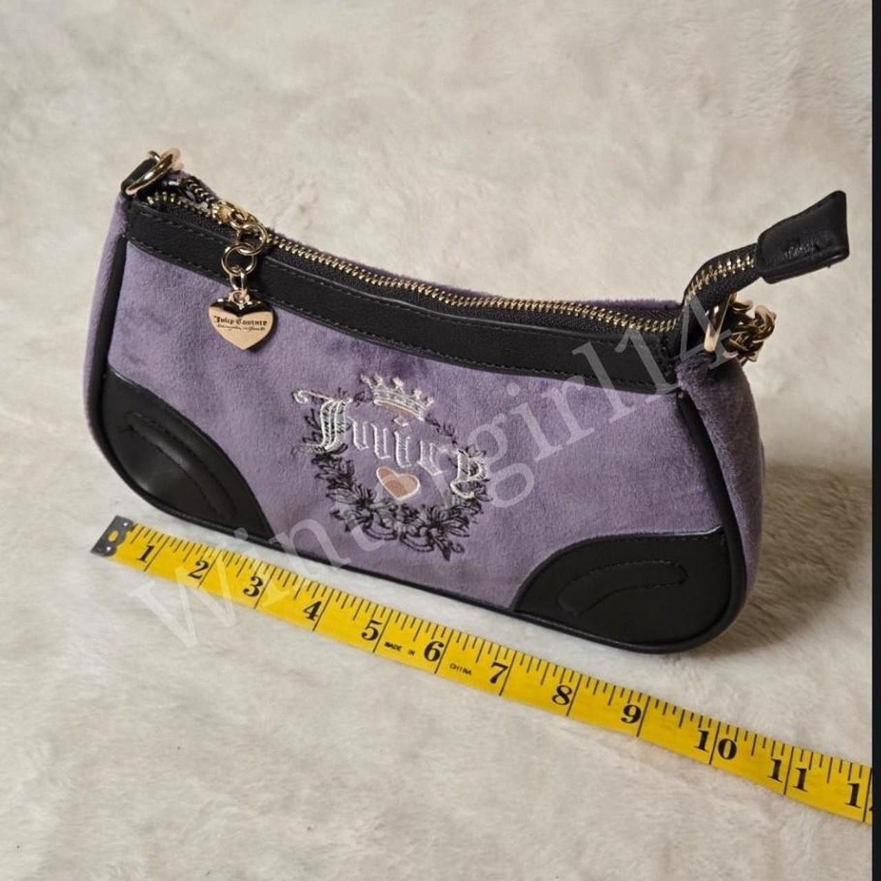 Juicy Couture Dusty Violet/Chocolate Brown Velour Heritage Shoulder Bag