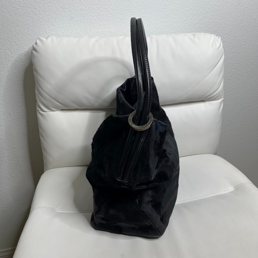 STUART WEITZMAN Black Hobo Shoulder Bag Calf Ponyhair Purse Leather Handbag