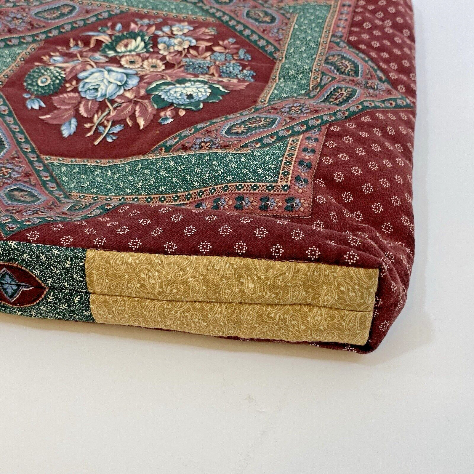 Quilted Brown with Blue Floral Cotton Bag Handmade Lined Inside Pocket 2 Handles