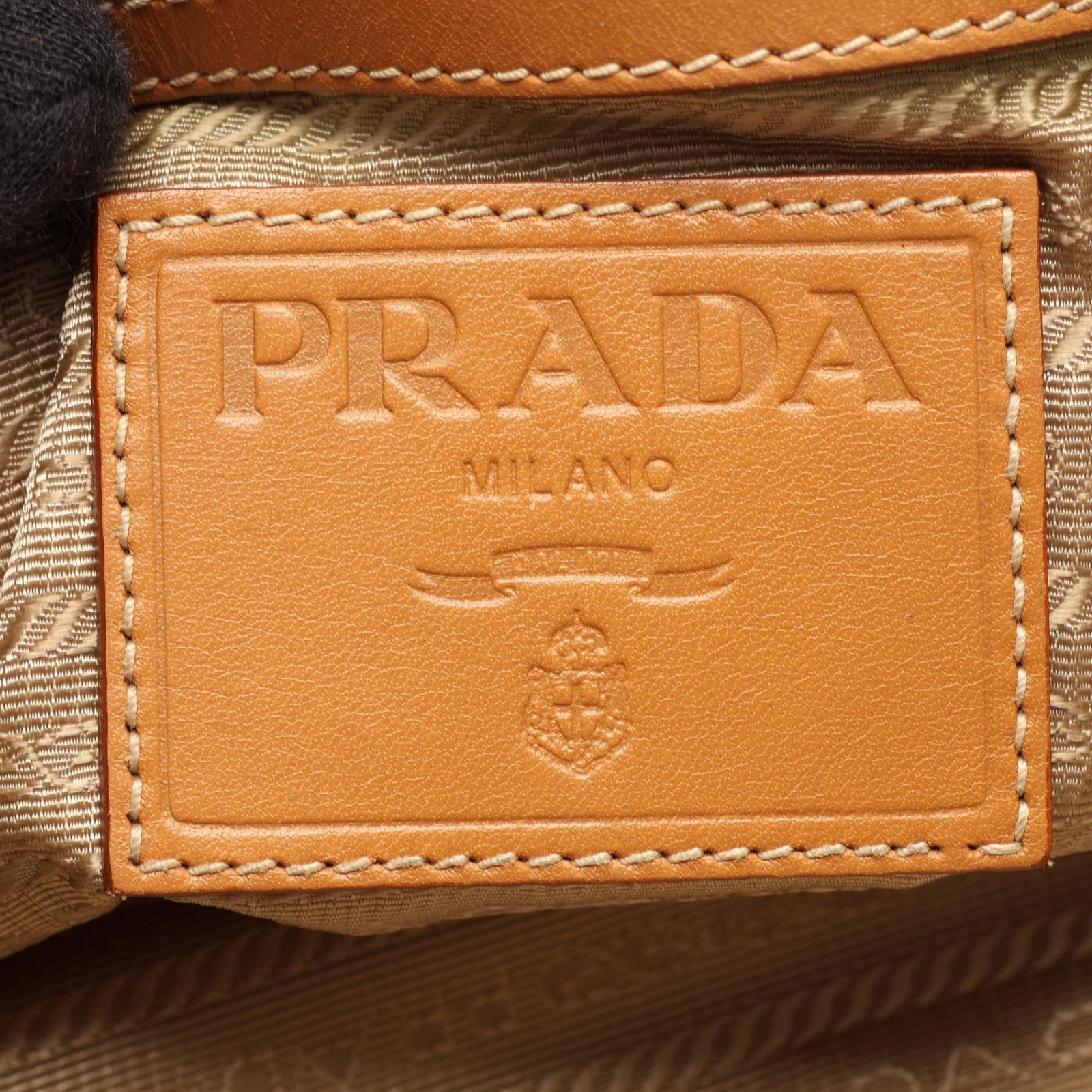 PRADA Logo Jacquard Canvas Shoulder Bag Beige 30cm x 27.5cm Used