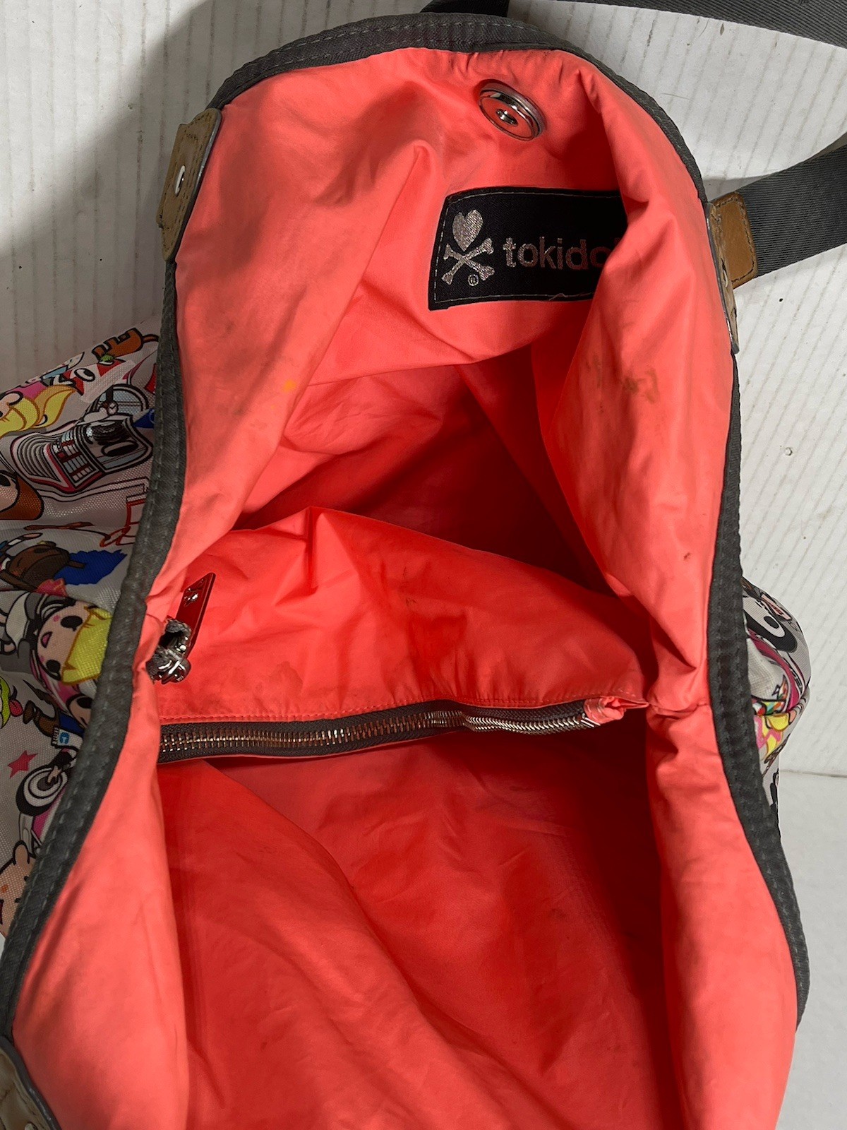 Tokidoki Allover Print Shoulder Bag Tote With Neon Lining