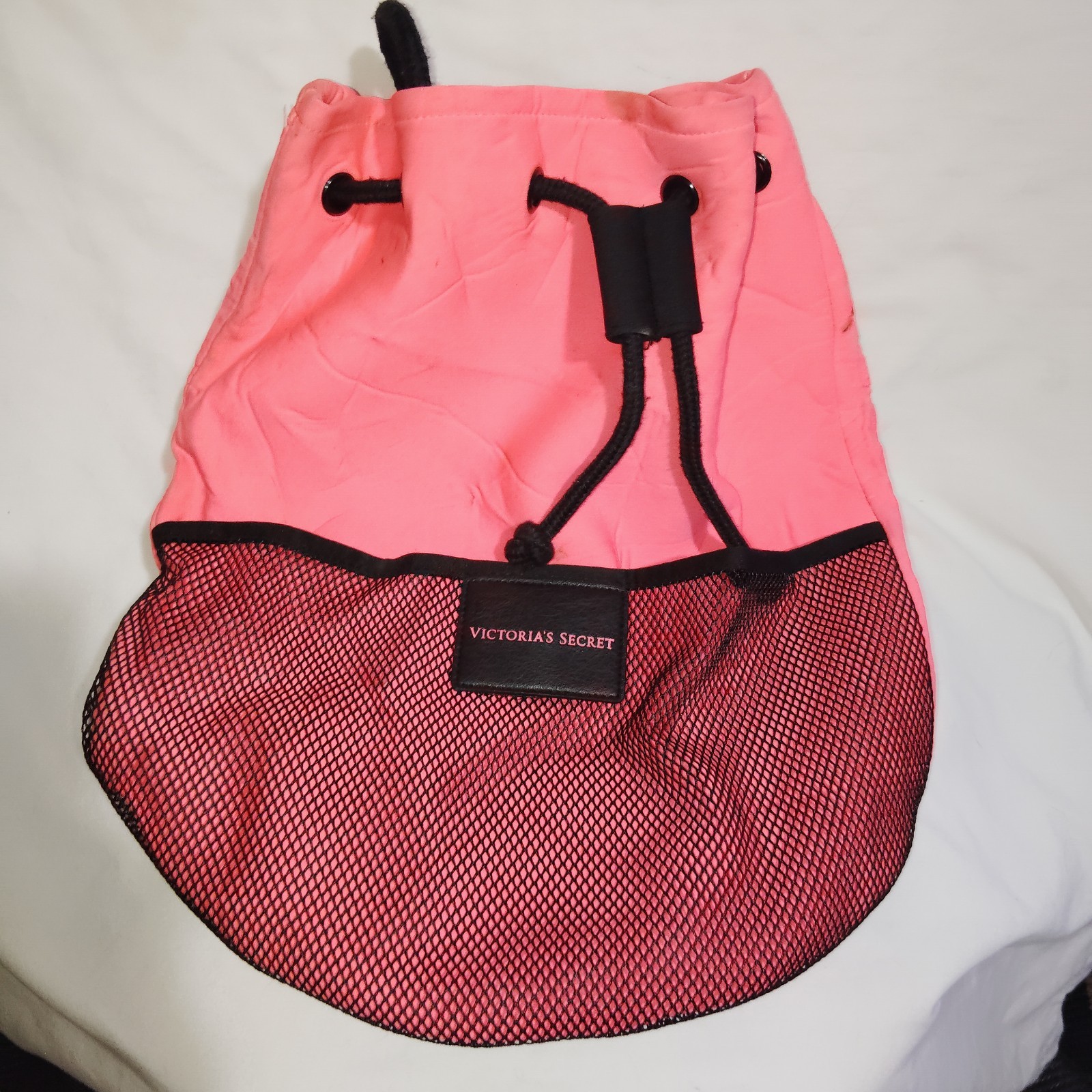 Victoria’s Secret Pink/Black Drawstring Backpack with Logo Accent
