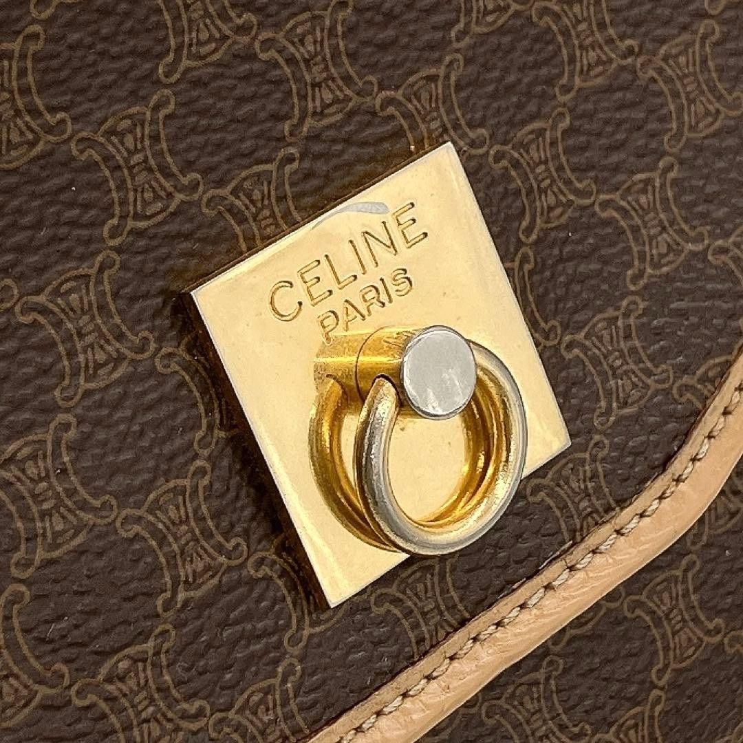 [CELINE] Shoulder Bag Macadam Print Gold Hardware Dark Brown Used Authentic