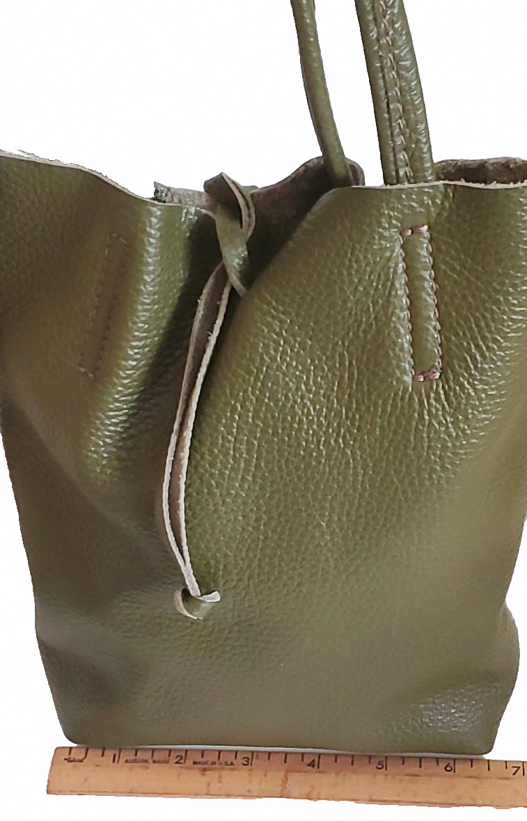 Moss Green Italian Leather Bucket Bag with Matching Case Made in Italy 10 in x 6