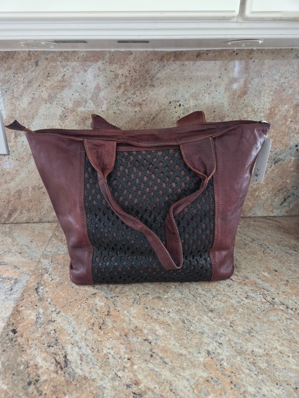 Handmade Leather Moroccan Tote – new – brown/black – large