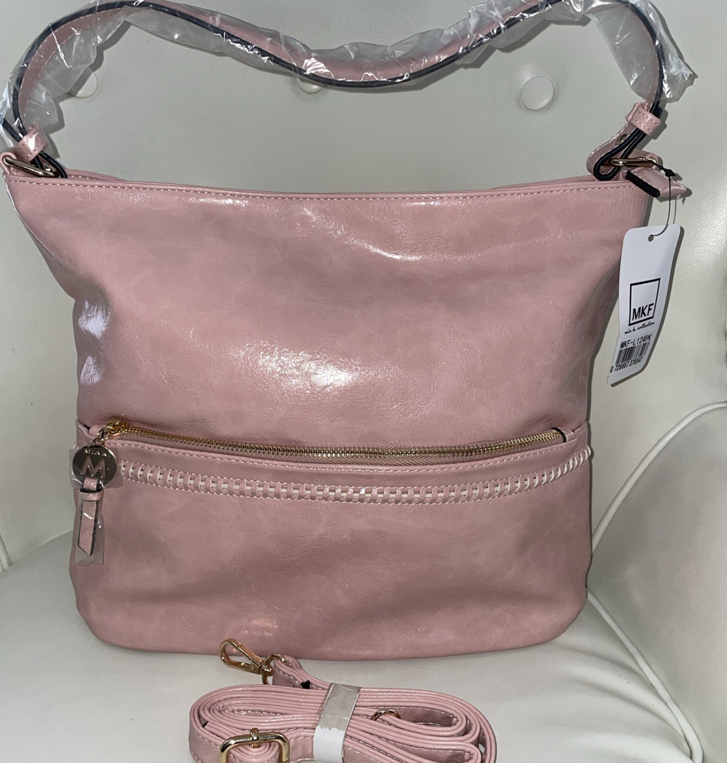 MKF MIA K Faux Leather Shoulder Tote Sachel Bag Purse Gray&White Large NWT