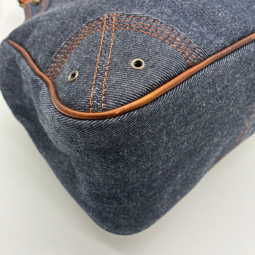 BURBERRY Blue Label Denim Handbag Horse Logo Blue Pre-Owned Used 27x21x11.5 cm