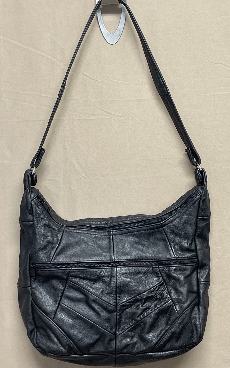 Vintage Patchwork Black Genuine Leather Hobo Bag Shoulder Bag Handbag Purse