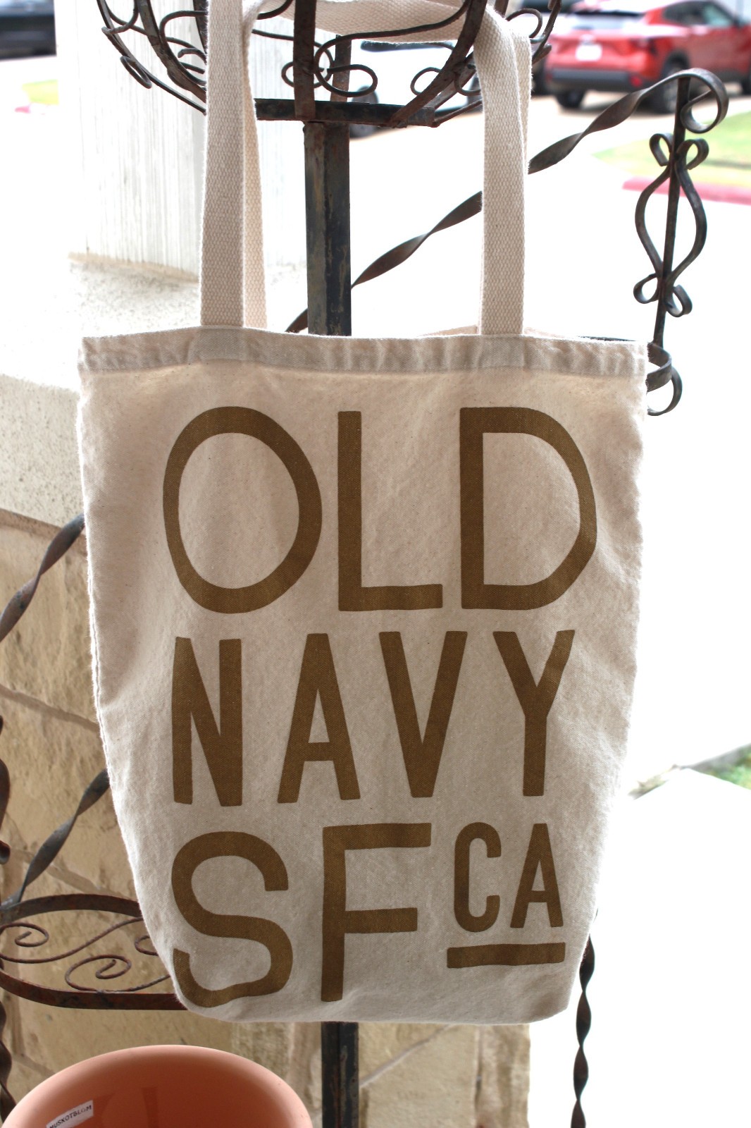 2014 Old Navy SA CA Canvas Tote Gold Graphic Lettering Natural Bleached Cotton