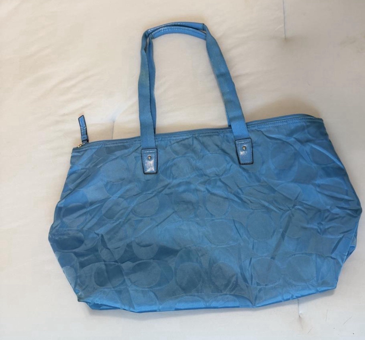 Coach Blue Signature Logo Large Zip Top Tote Bag w/ Hang Tag Lightweight