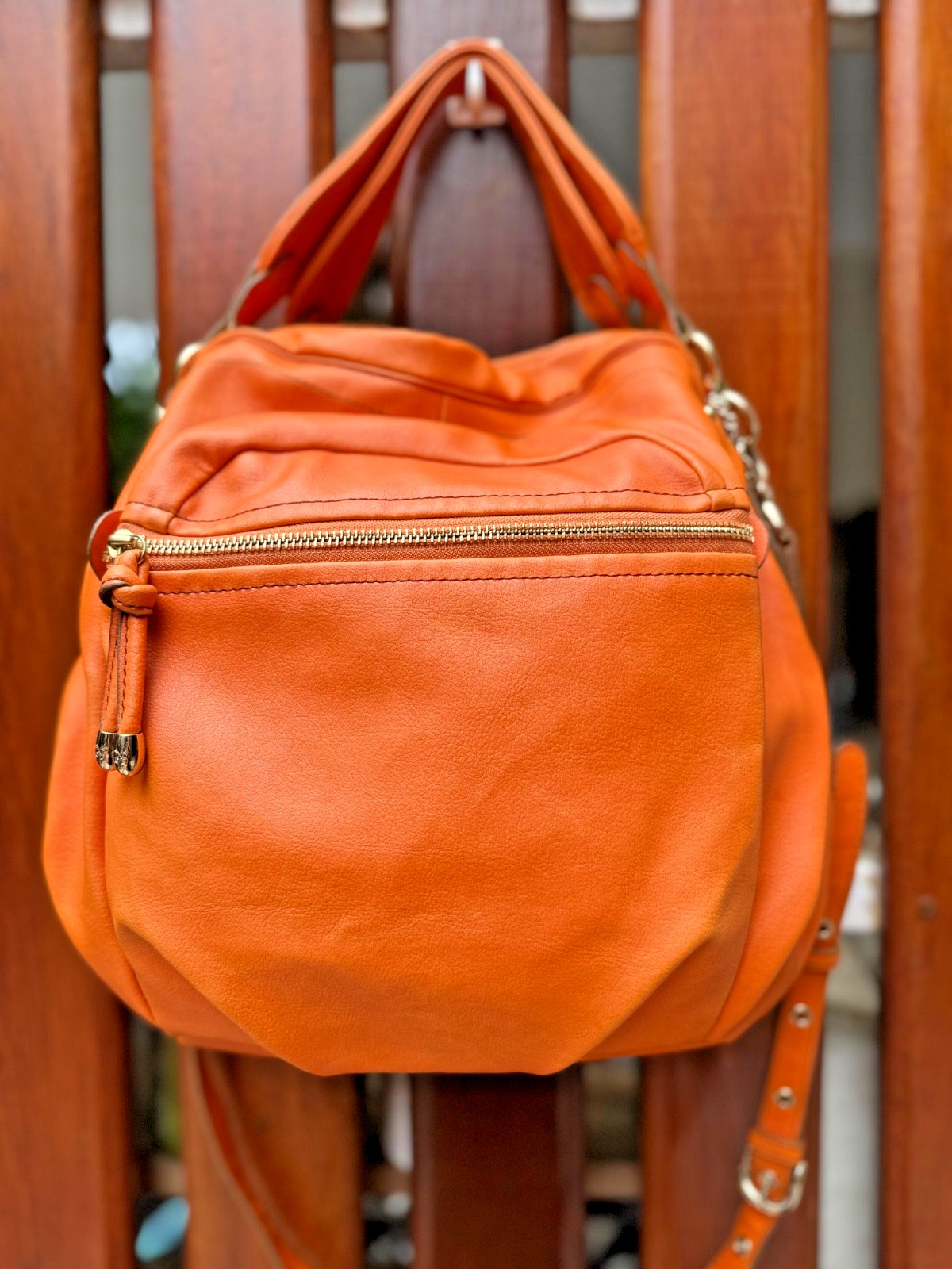 Authentic SAZABY Japan Orange Genuine Leather Handbag Shoulder Bag Multi Pocket