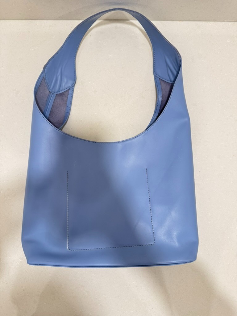 Handmade Vietnamese Blue Faux Leather Hobo Shoulder Bag Soft Slouchy Tote Purse