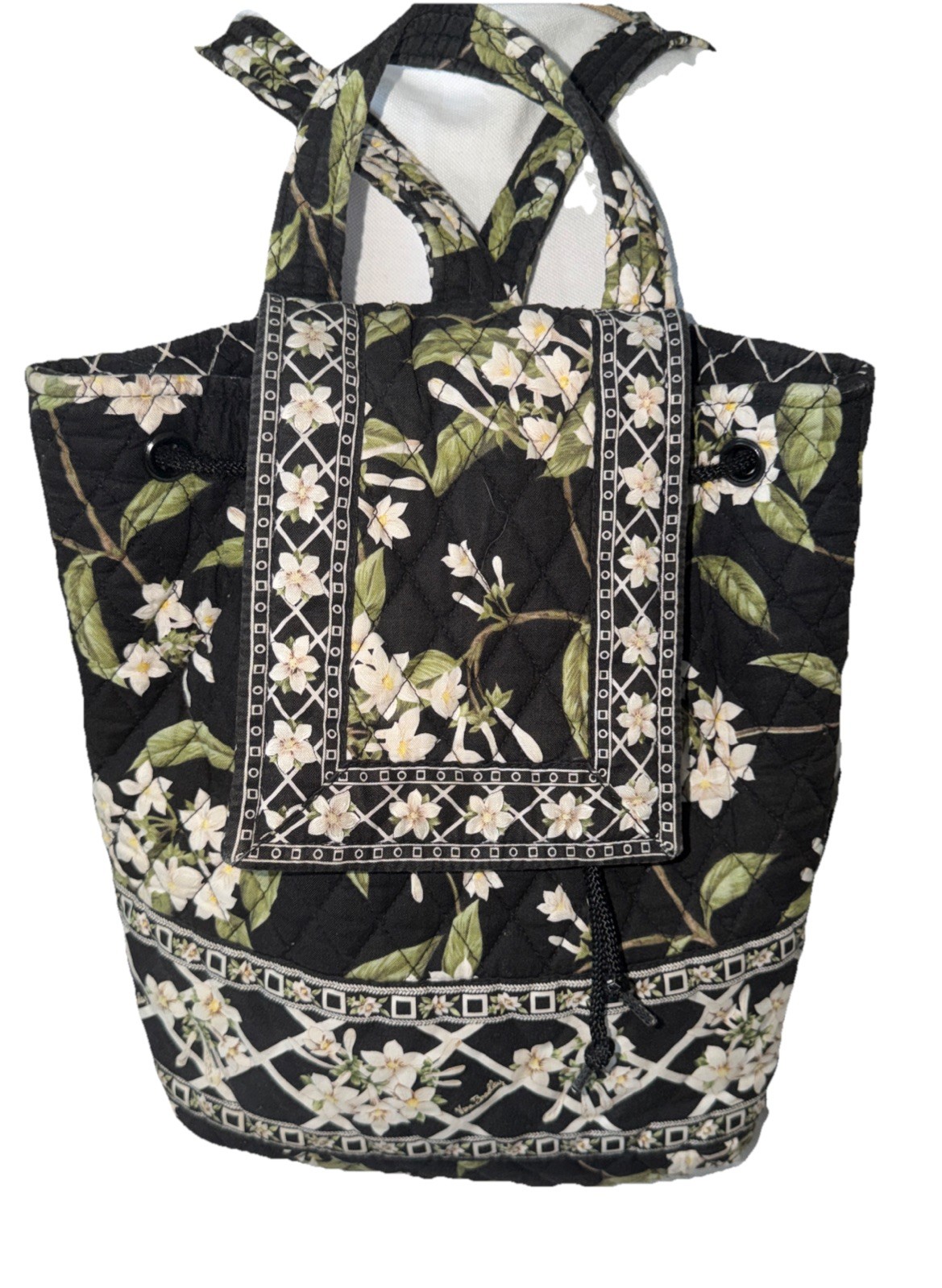 Vera Bradley Vintage Black & White Floral Jasmine Backpack With Drawstring