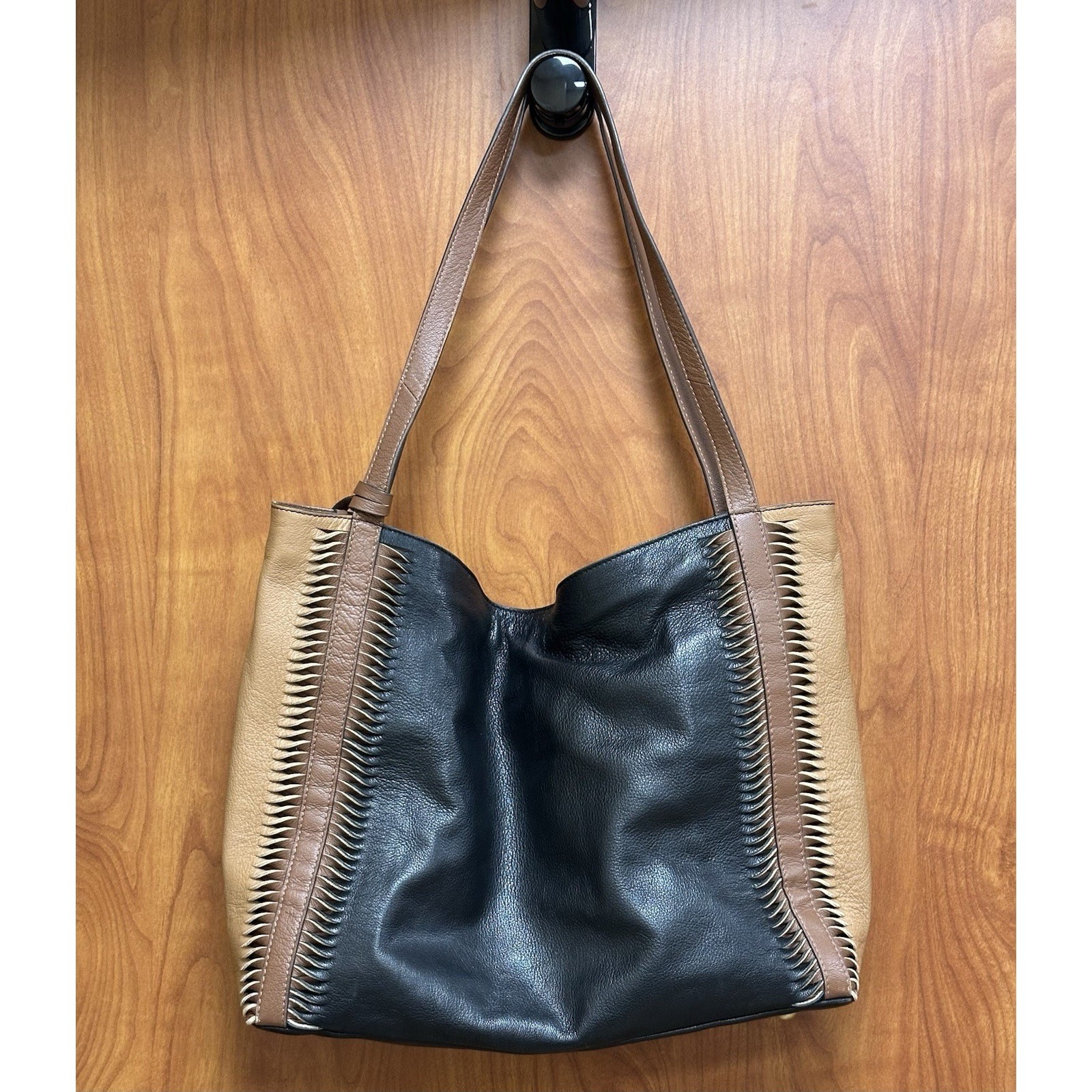 LODIS Texas Leather Erica Tote Purse Tri Color Detailed Boho Western 17×11 in