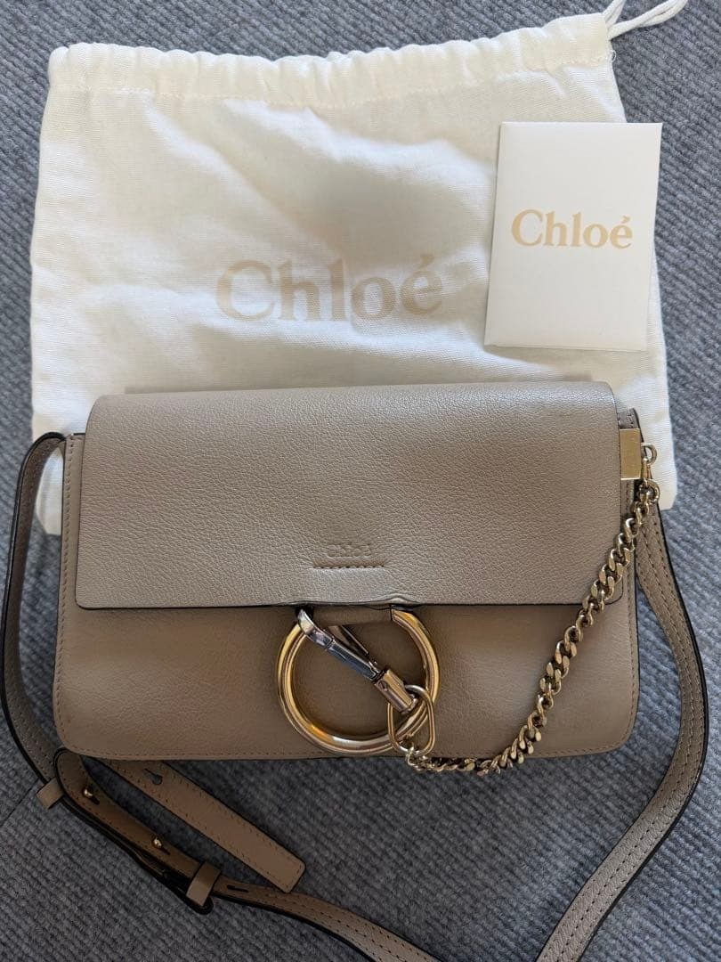 CHLOE Faye Suede Calfskin Small Faye Gold Hardware Shoulder Bag With Dust Bag