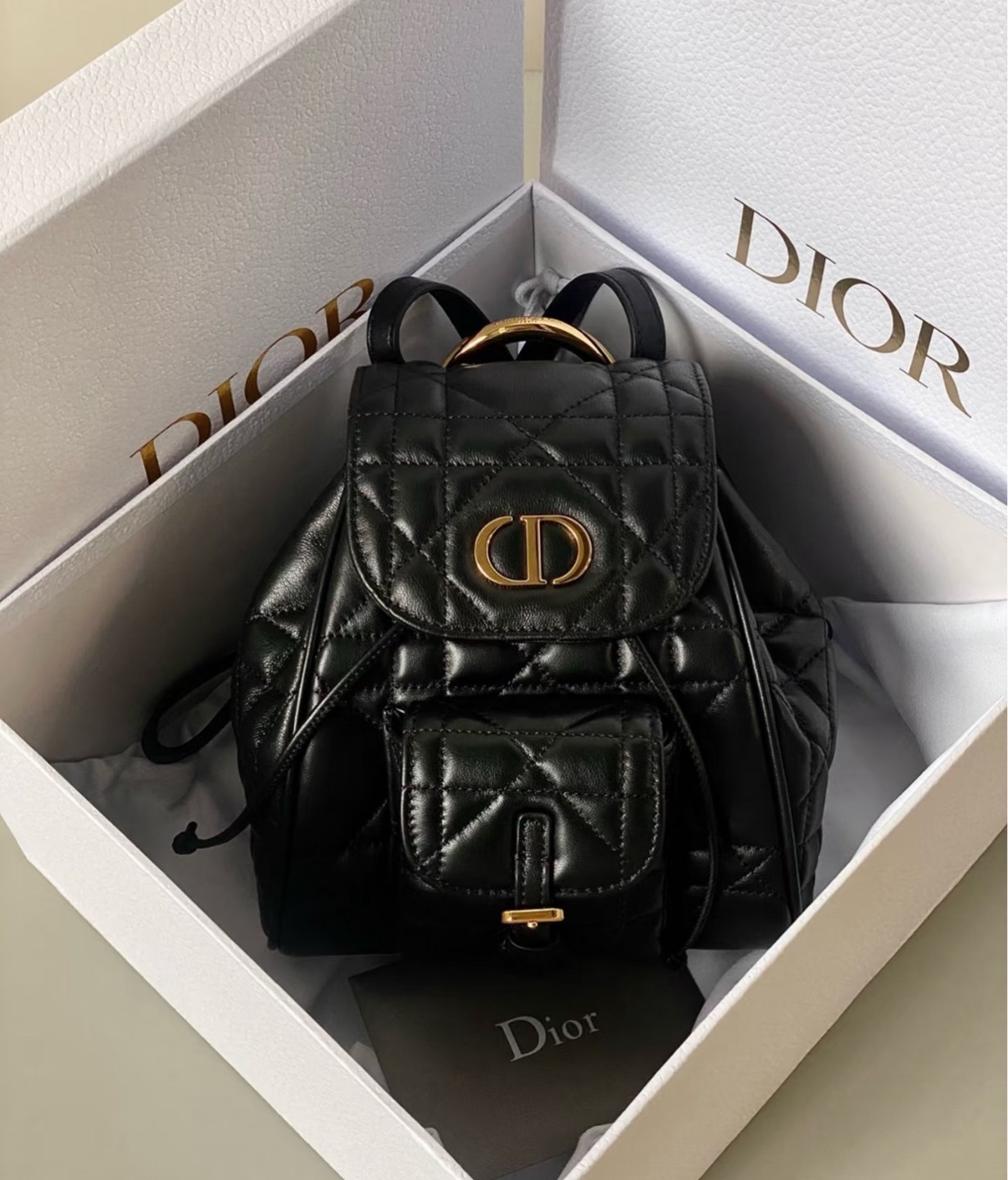 Dior Caro Small 17cm Black Quilted Lambskin Backpack Crossbody Duty Paid