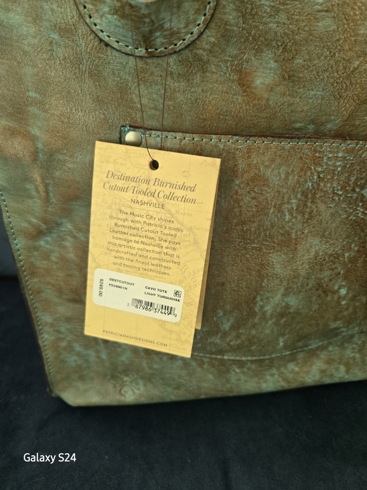 Patricia Nash NASHVILLE TN Burnished Cutout Turquoise Tooled Cavo Tote