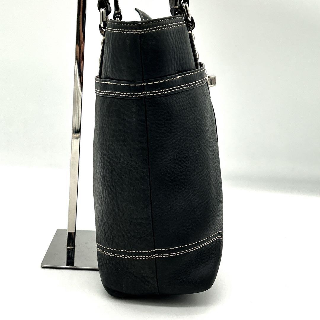 Authentic COACH Leather Handbag Black 27.5cm Archival Turnlock Shoulder Bag