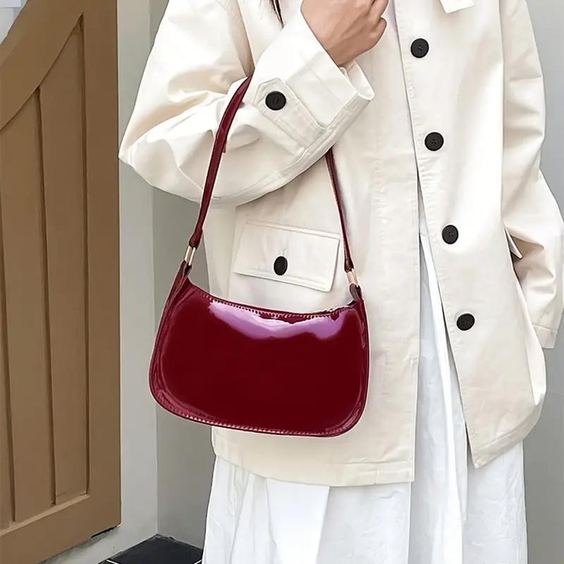 Wine Red Aesthetic Patent Leather Shoulder Bag