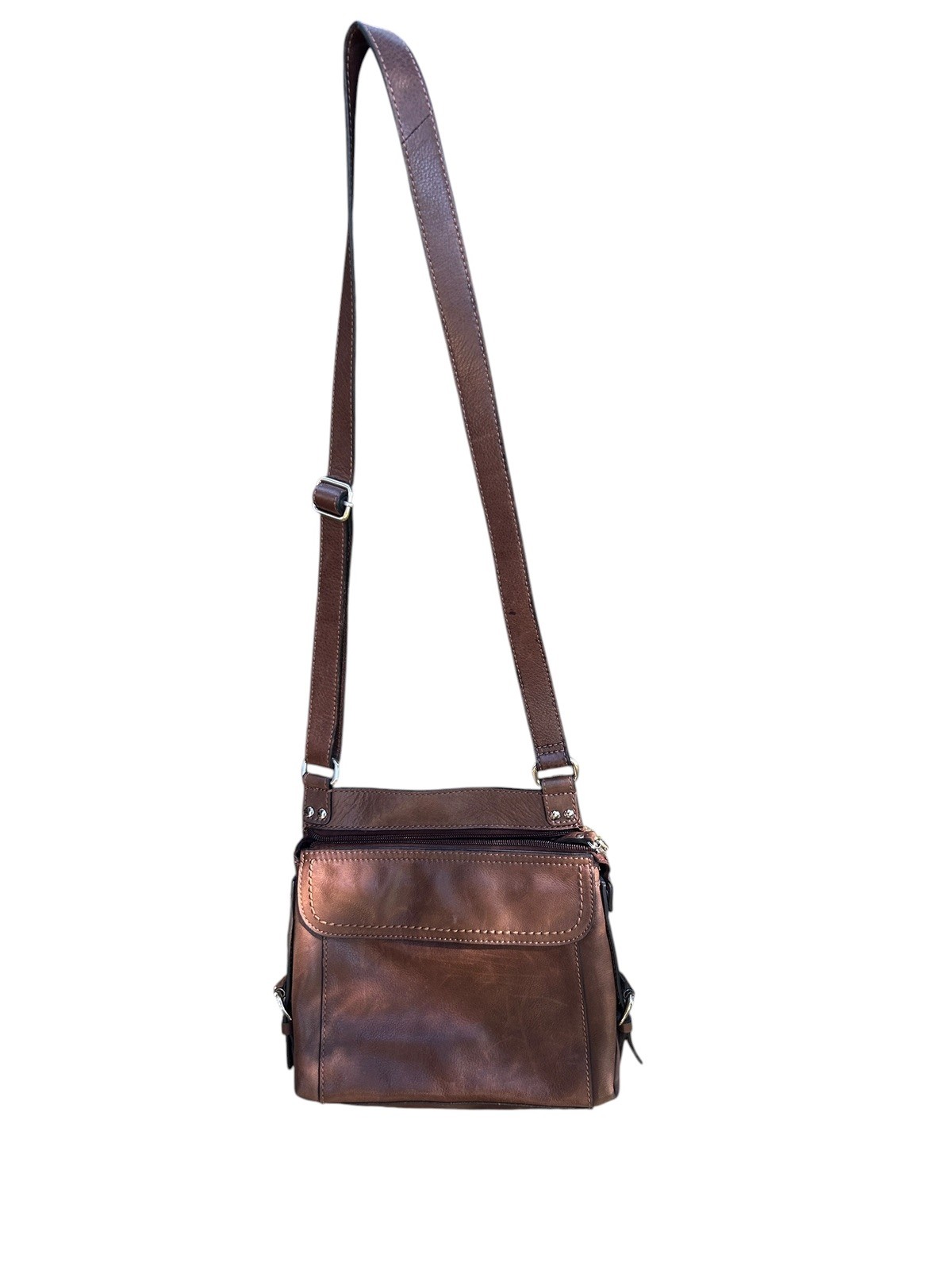 Fossil Brown Leather Crossbody Bag Multiple Compartments External Pocket