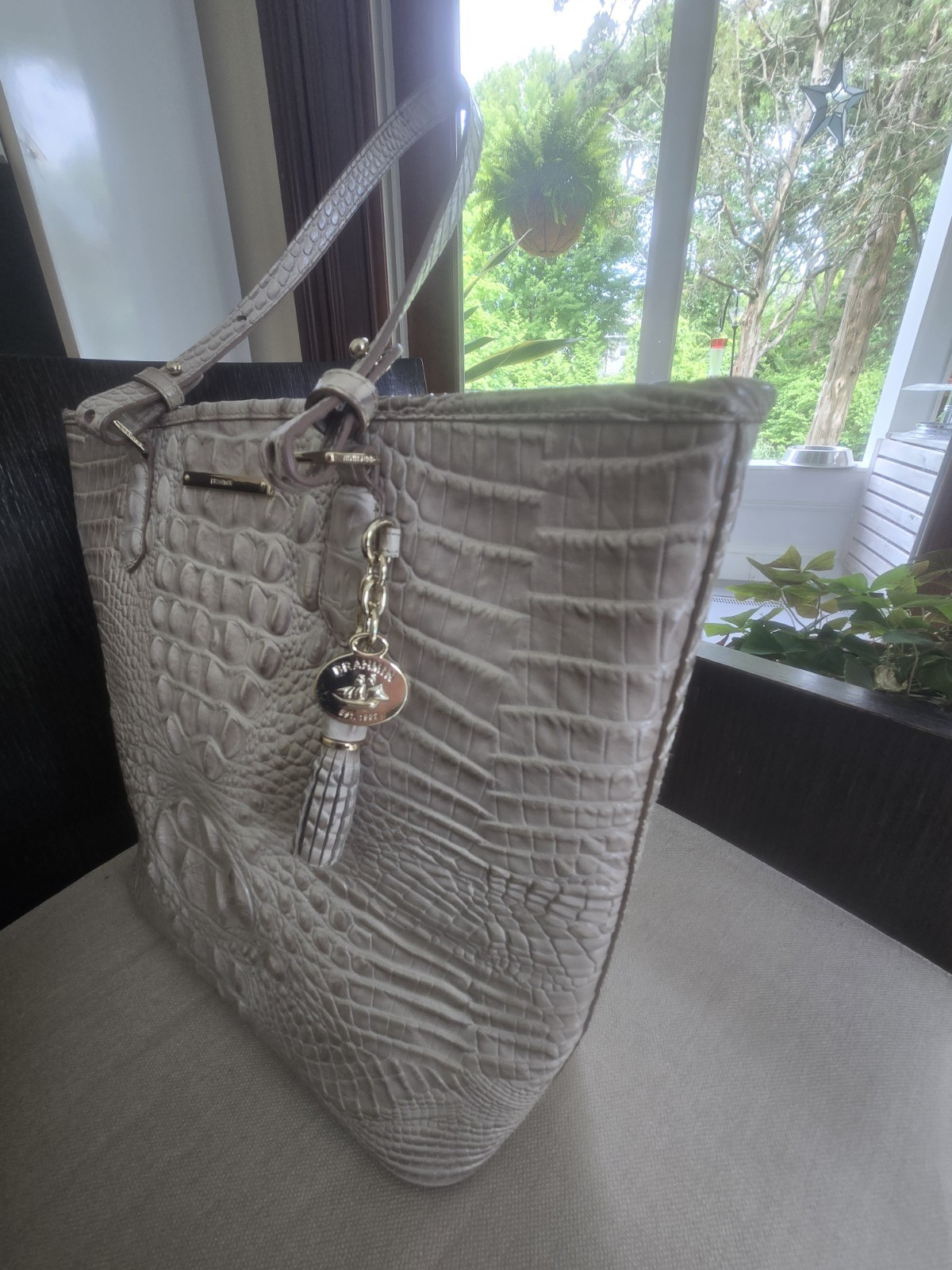 Brahmin Medium Asher Tote Gravel Melbourne Beige Croc Embossed Leather