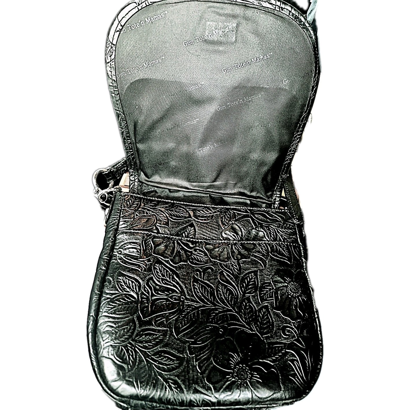 Gun Tote’n Mamas GTM-108 Tooled Leather CCW Crossbody Bag Floral Black Crossbody