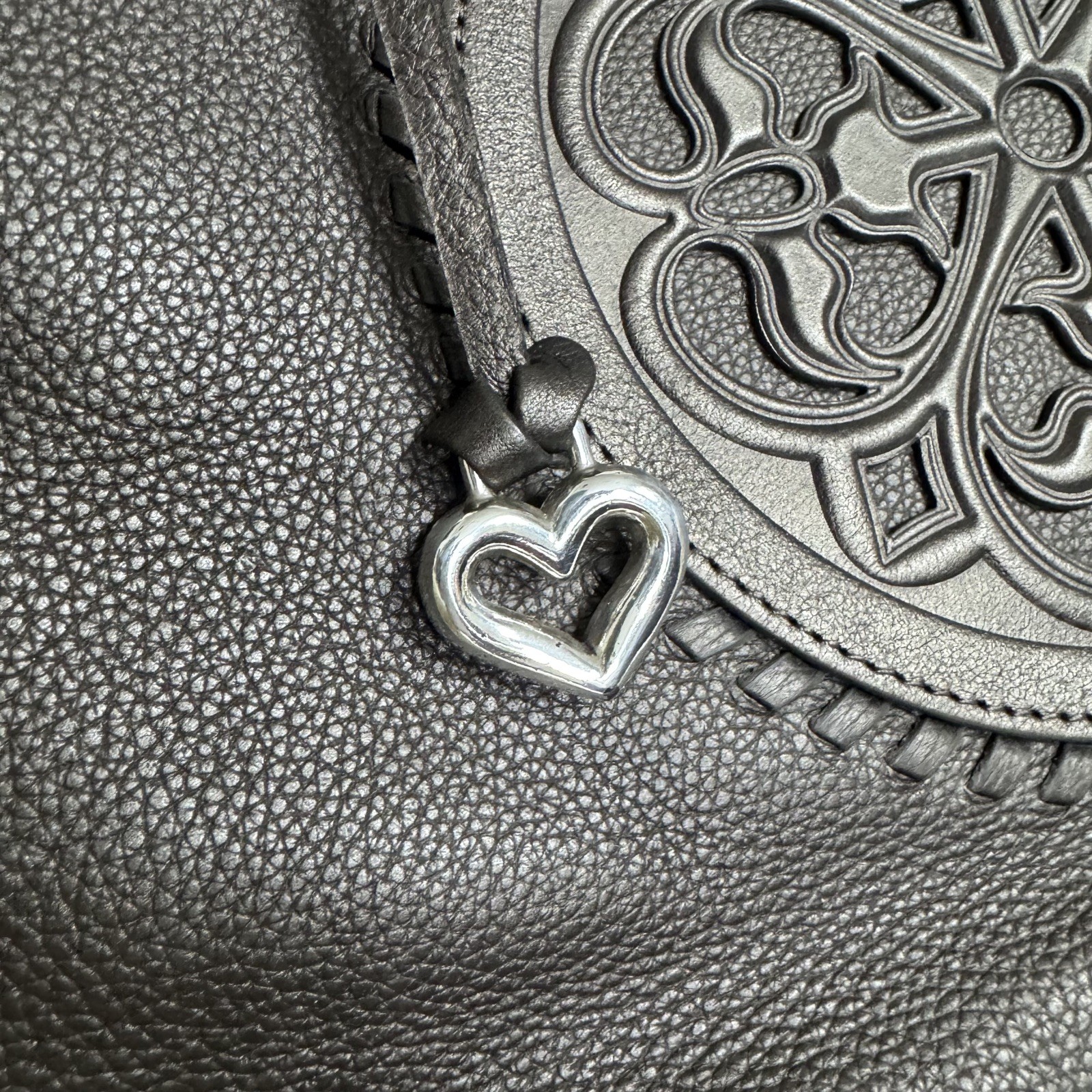 BRIGHTON FERRARA COLLECTION PEWTER GABRIELLA MEDALLION TASSELED TOTE PURSE