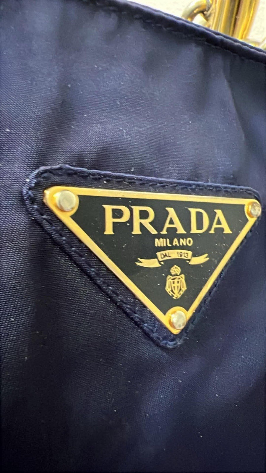PRADA Tessuto Milano Blue Logo Top Handle Bag Zip Closure