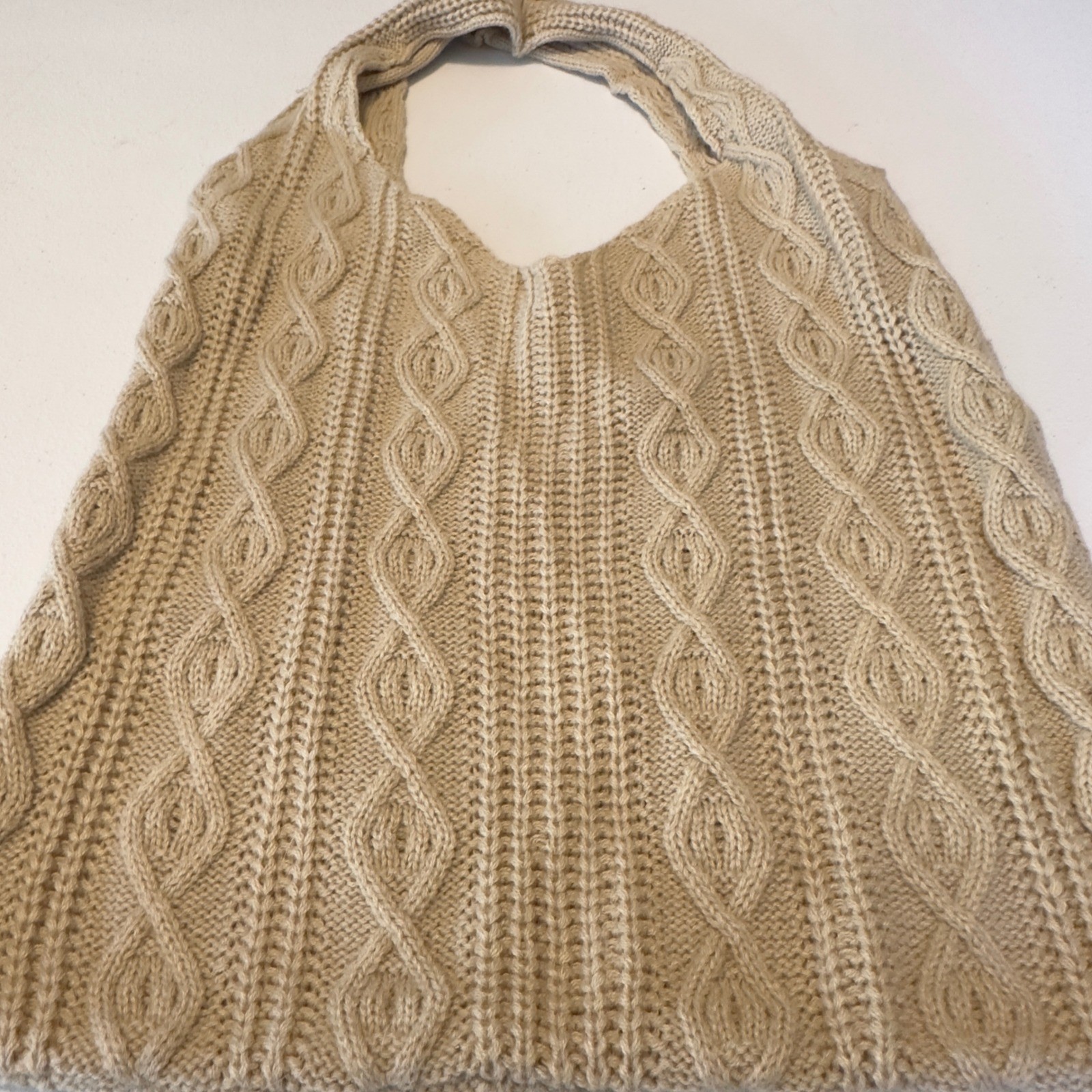 Cream Cable Knit Hobo Bag Slouchy Tote Shoulder Bag Bohemian Beige Chunky Knit