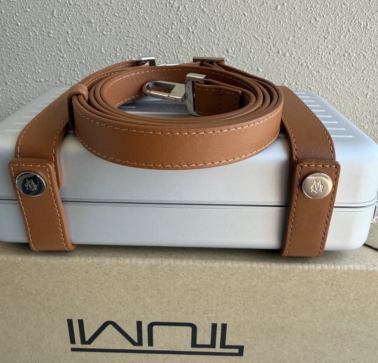 Rimowa Cross-Body Aluminum Shoulder Bag—Silver × Brown
