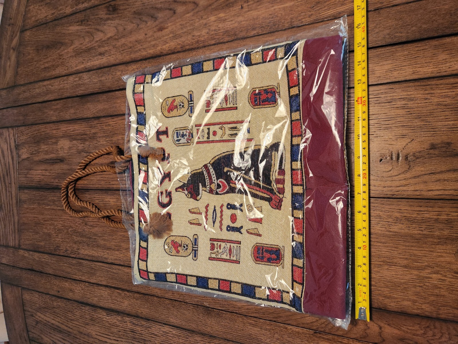 Egypt Sphinx Cat Tote Rope Handle Canvas Purse Grocery Bag Hieroglyphics