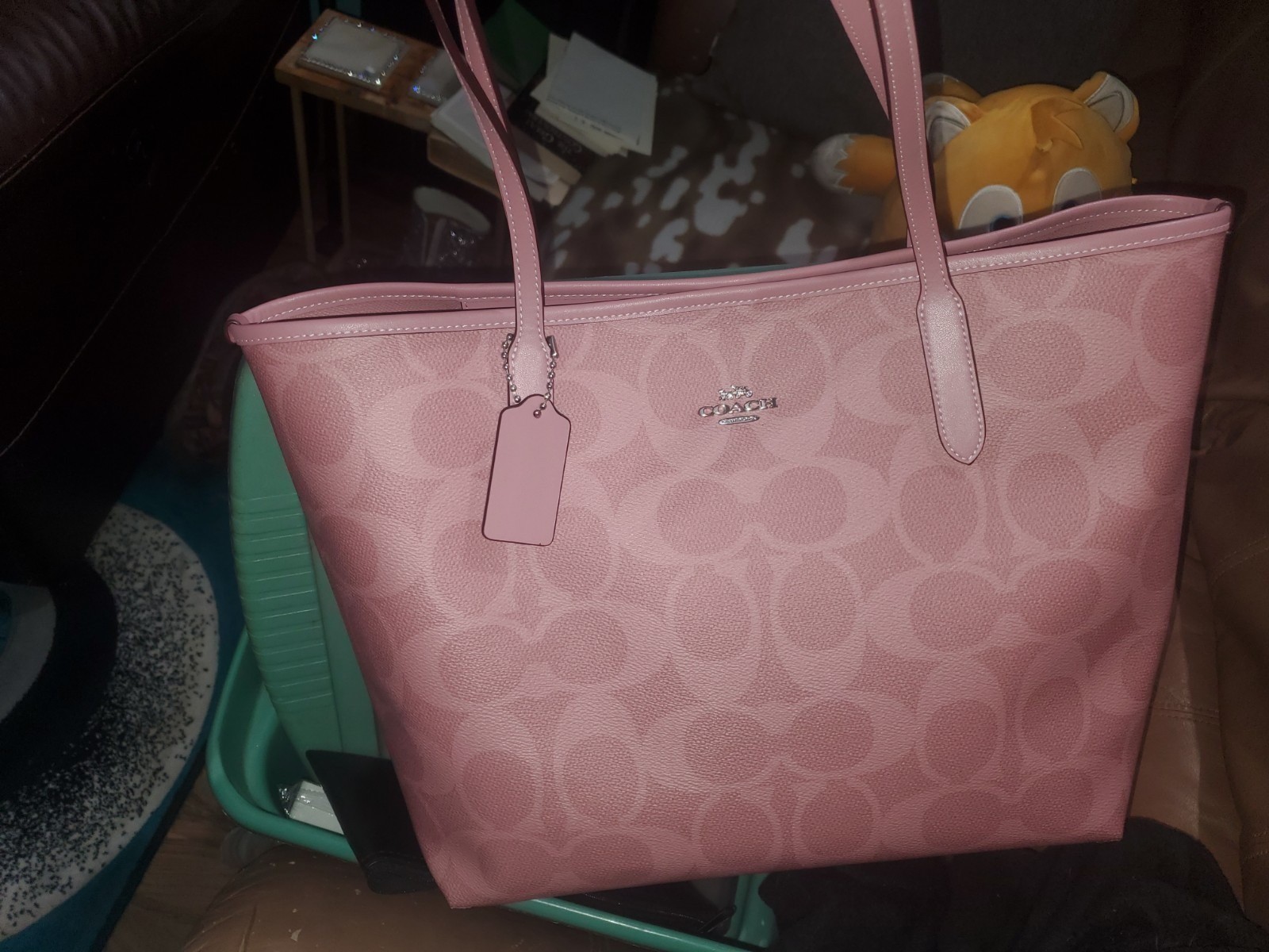 COACH City Tote Bag Signature Canvas Powder Pink CAL49 Outlet NEW