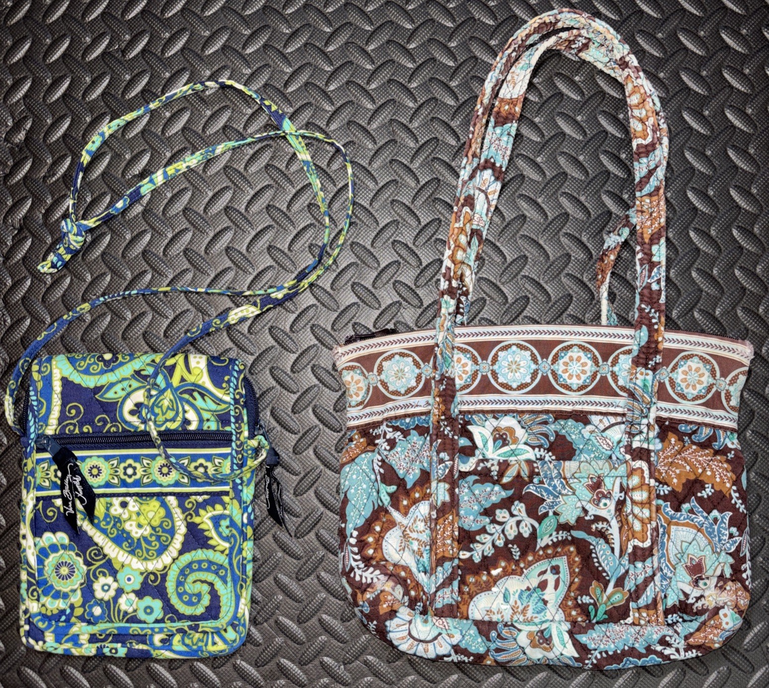 Set Of 2 Vera Bradley Java Blue/ Rhythm & Blues Handbag And Cross Body Purse EUC