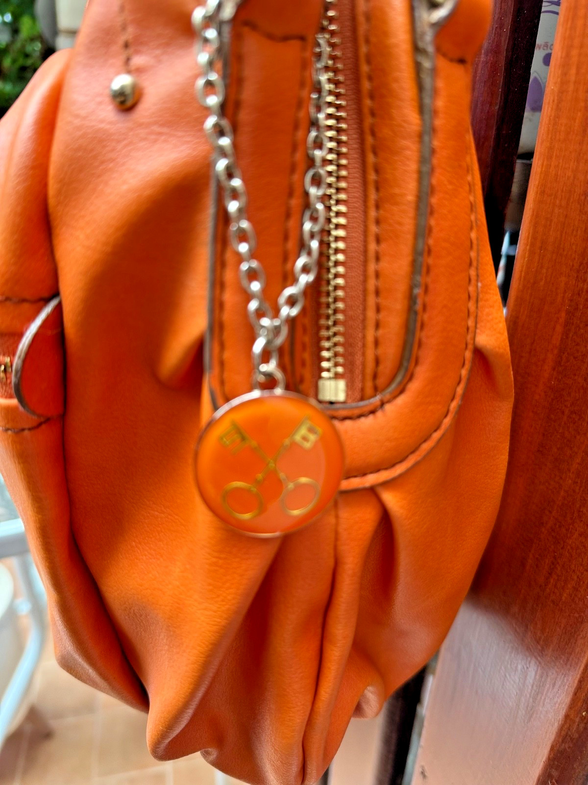 Authentic SAZABY Japan Orange Genuine Leather Handbag Shoulder Bag Multi Pocket