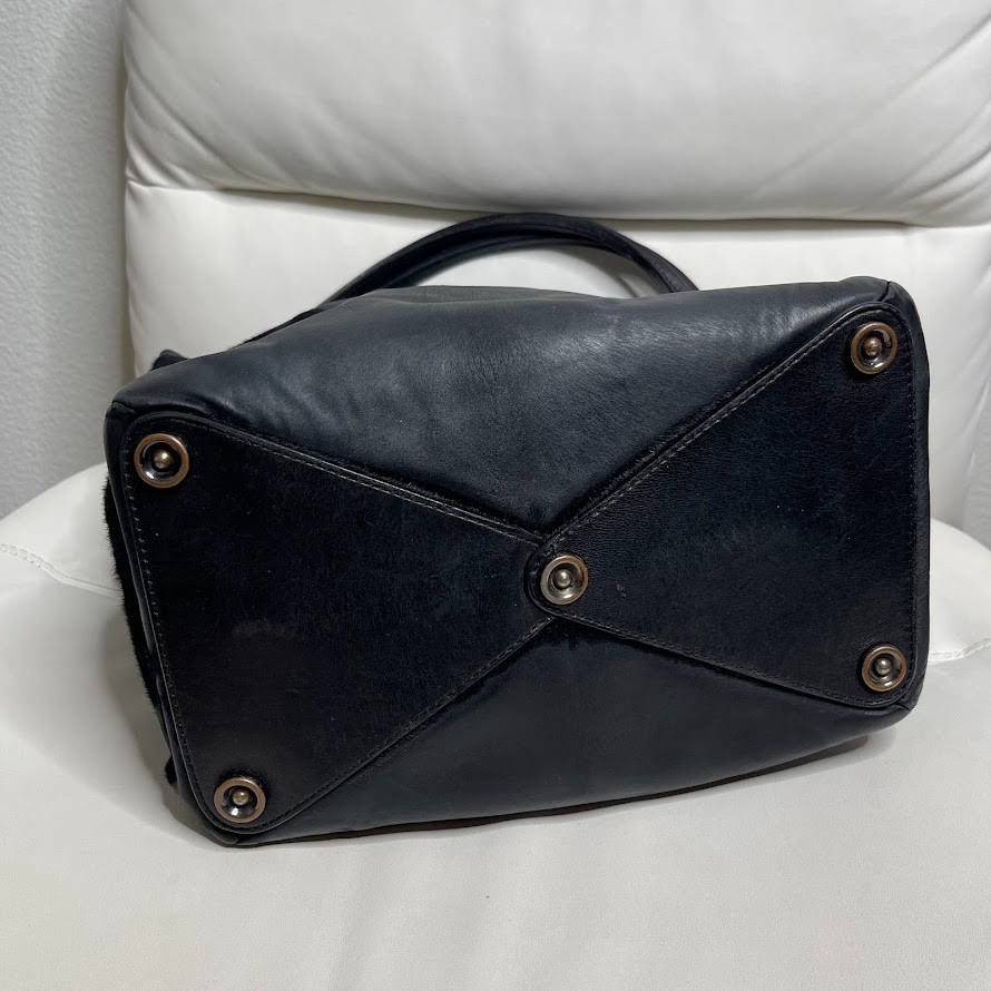 STUART WEITZMAN Black Hobo Shoulder Bag Calf Ponyhair Purse Leather Handbag