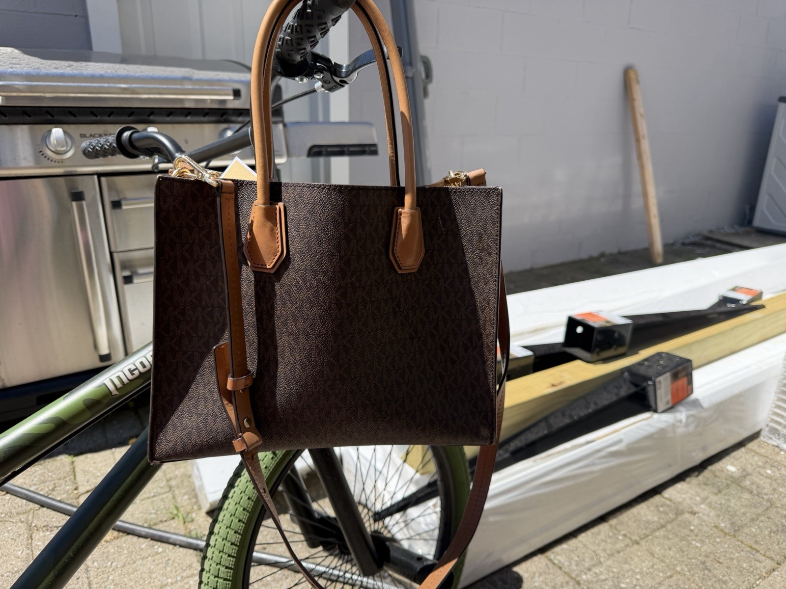 Michael Kors Mercer Brown Monogram Zip Tote Satchel w/ Detachable Strap