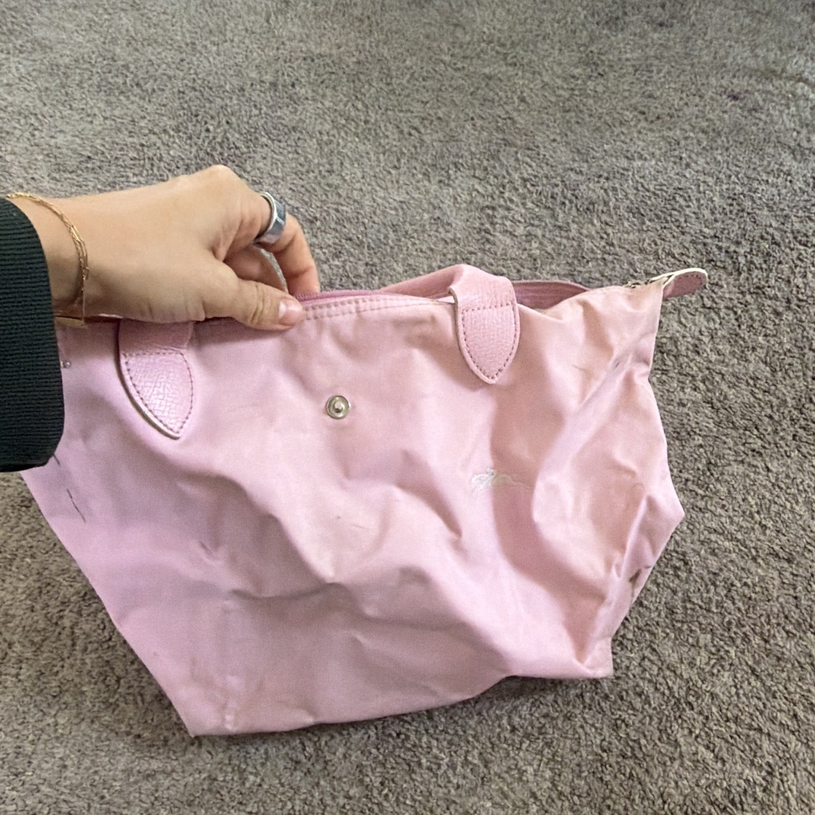 Longchamp Le Pliage Pink Tote Bag Zip & Snap Closure Double Leather Handles