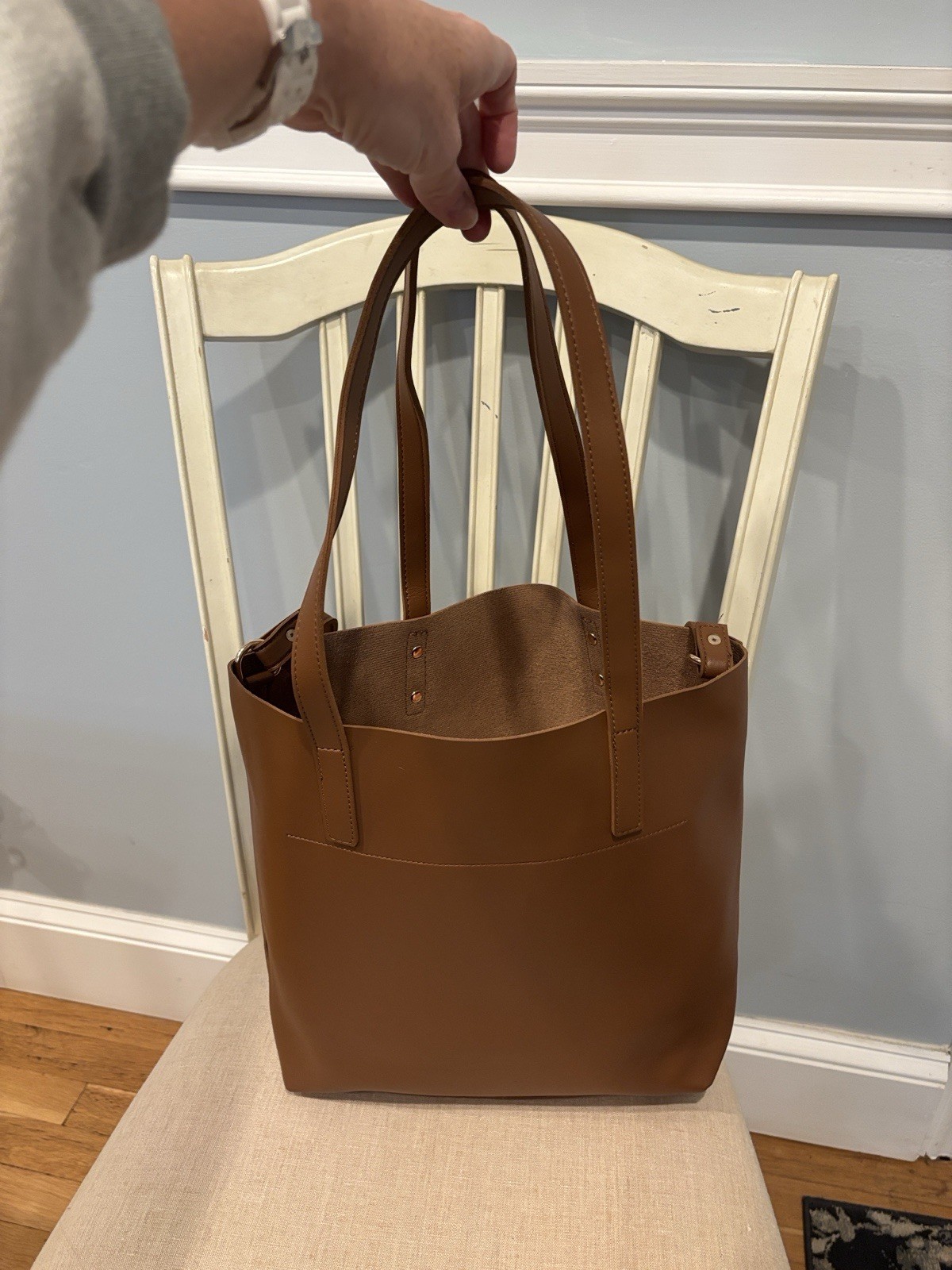 Henny Lev Women’s Tote Handbag Vegan Leather, Brown Henny + Lev
