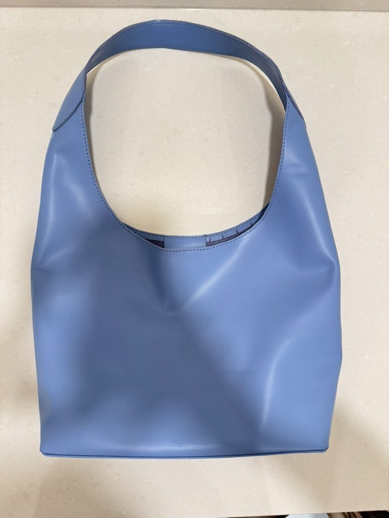 Handmade Vietnamese Blue Faux Leather Hobo Shoulder Bag Soft Slouchy Tote Purse