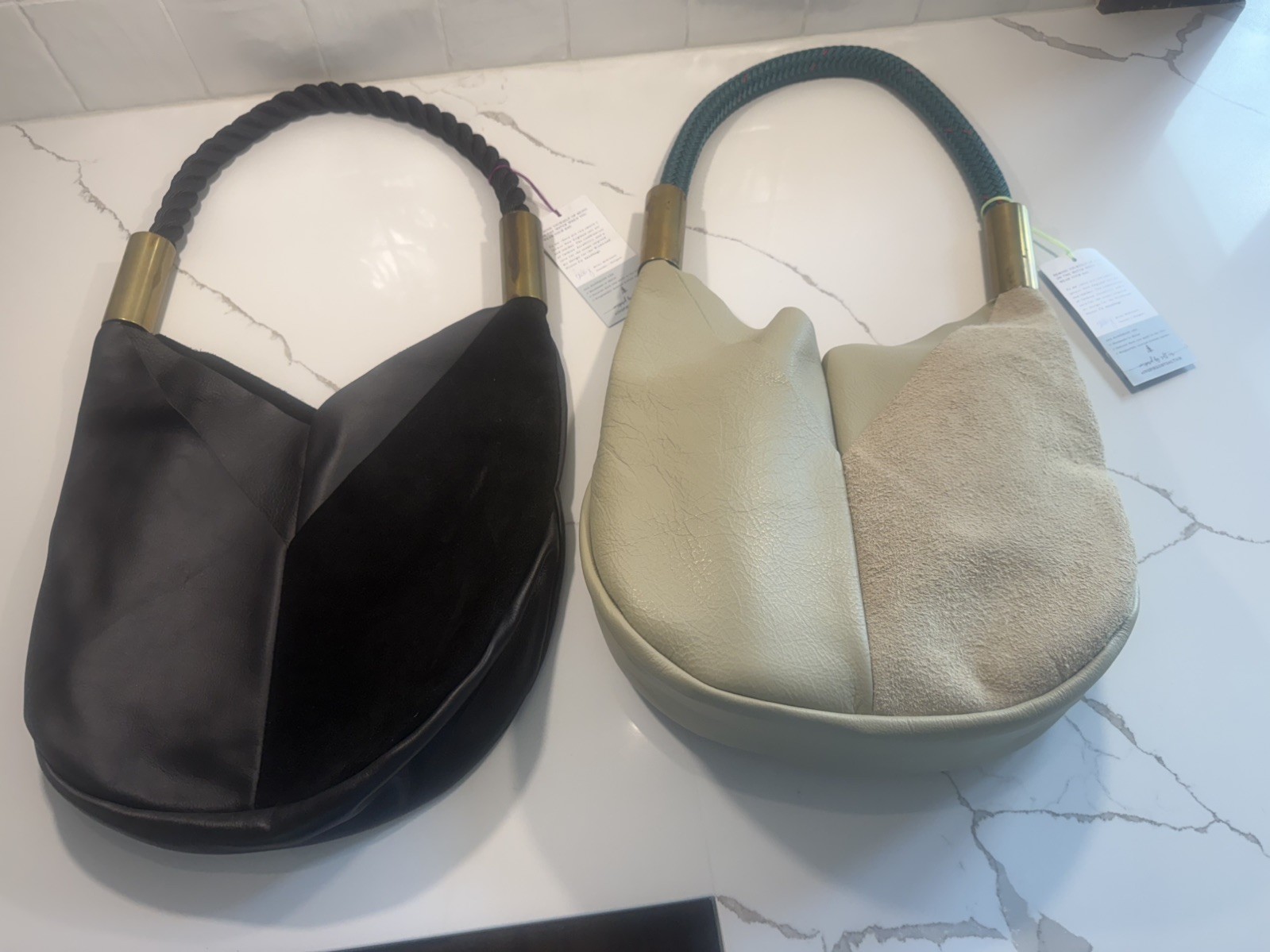 WILDWOOD OYSTER CO Ivory Leather and Suede Shoulder Bag Seaside Teal Dock Rope