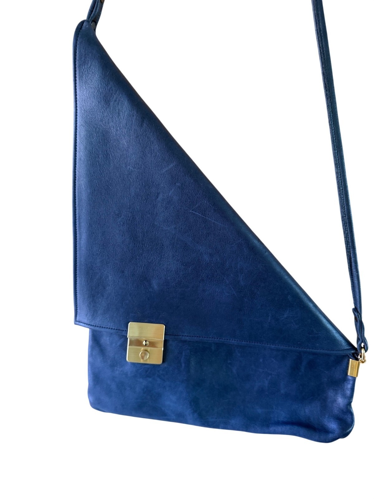 Sudhaus Vintage Crossbody Bag Triangle-inspired Blue Avant Garde Leather Handbag