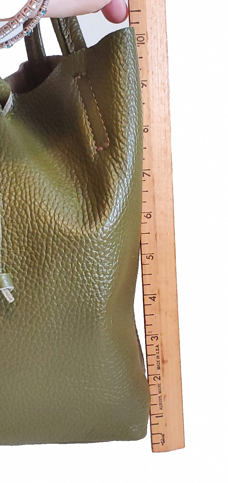 Moss Green Italian Leather Bucket Bag with Matching Case Made in Italy 10 in x 6