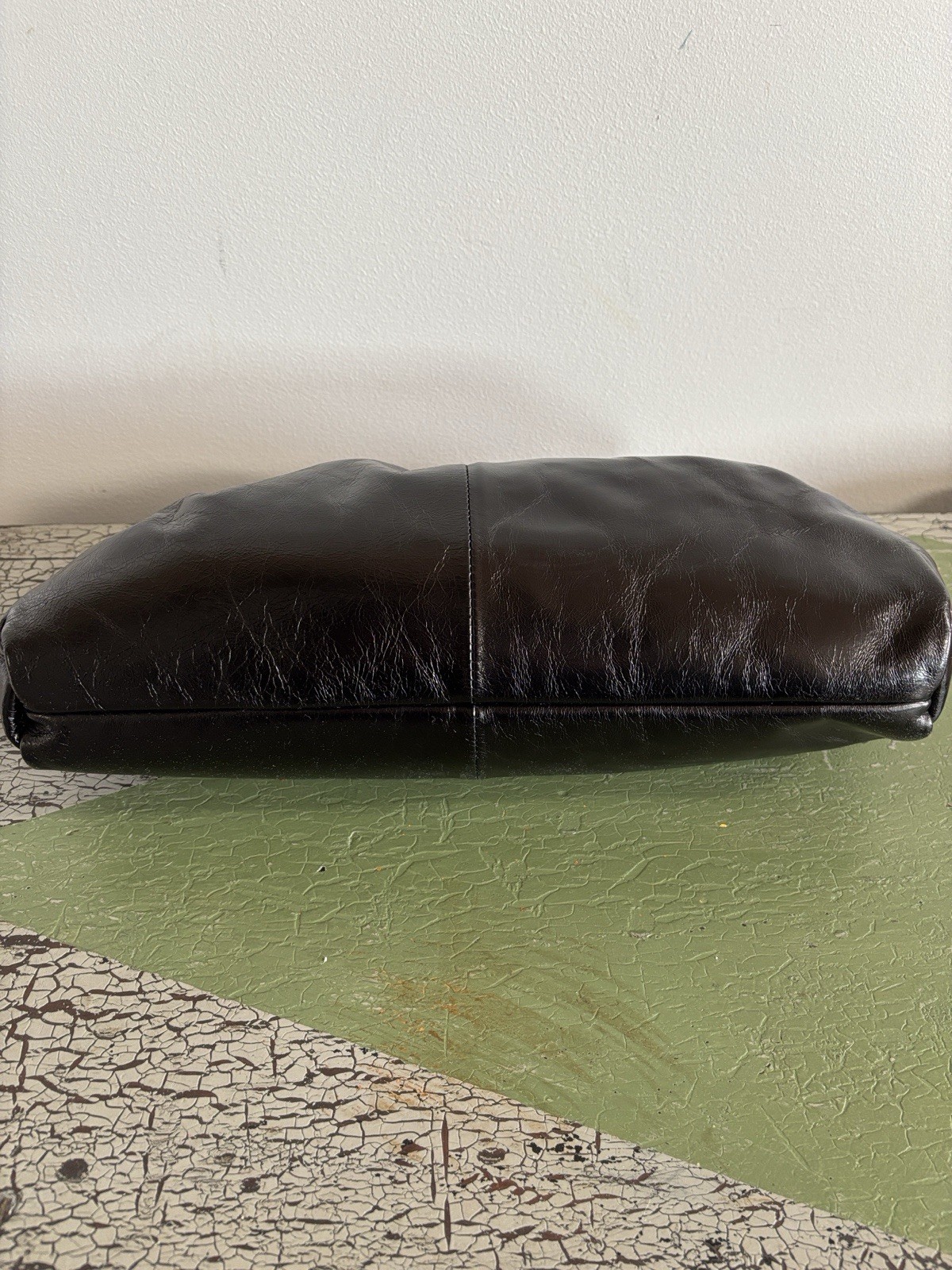 Hobo Angela Black Gathered Leather Clutch Bag Retro Rare Moto Biker Boho Purse