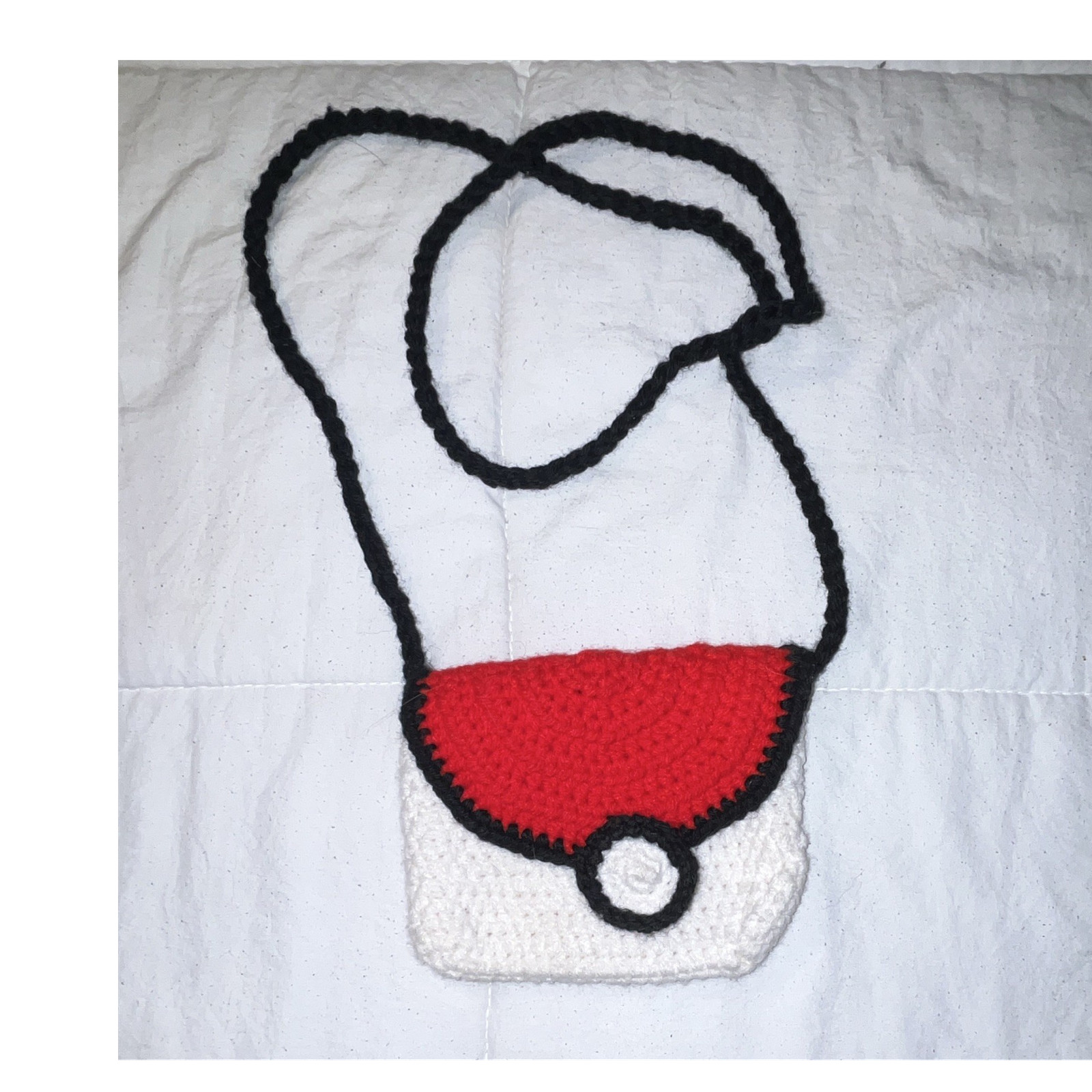 Handmade Crochet Pokémon Poké Ball Crossbody Bag Multicolor Black Strap