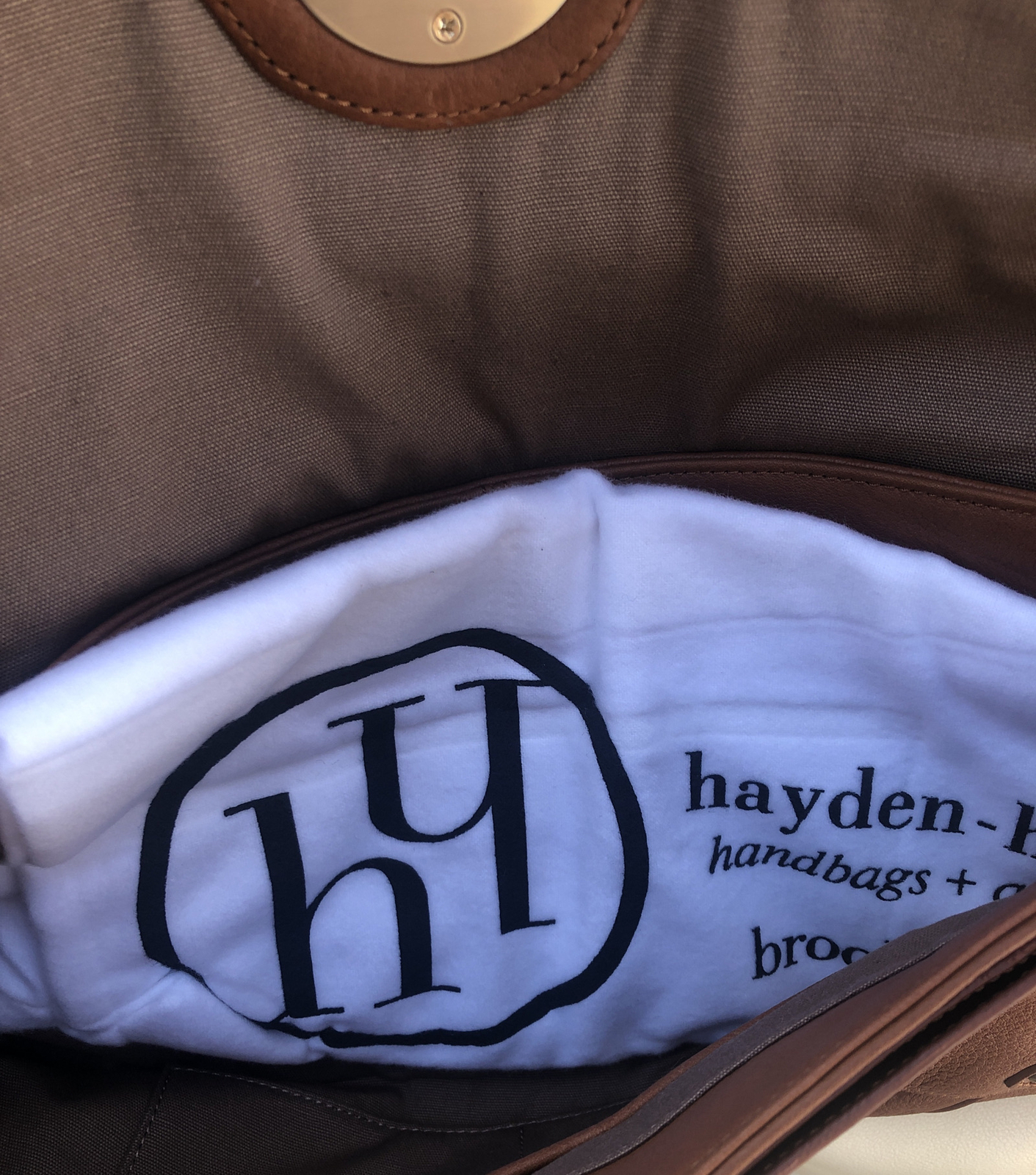 Hayden Harnett Lilly Brown Pebbled Leather Flap Purse Shoulder Bag Cognac