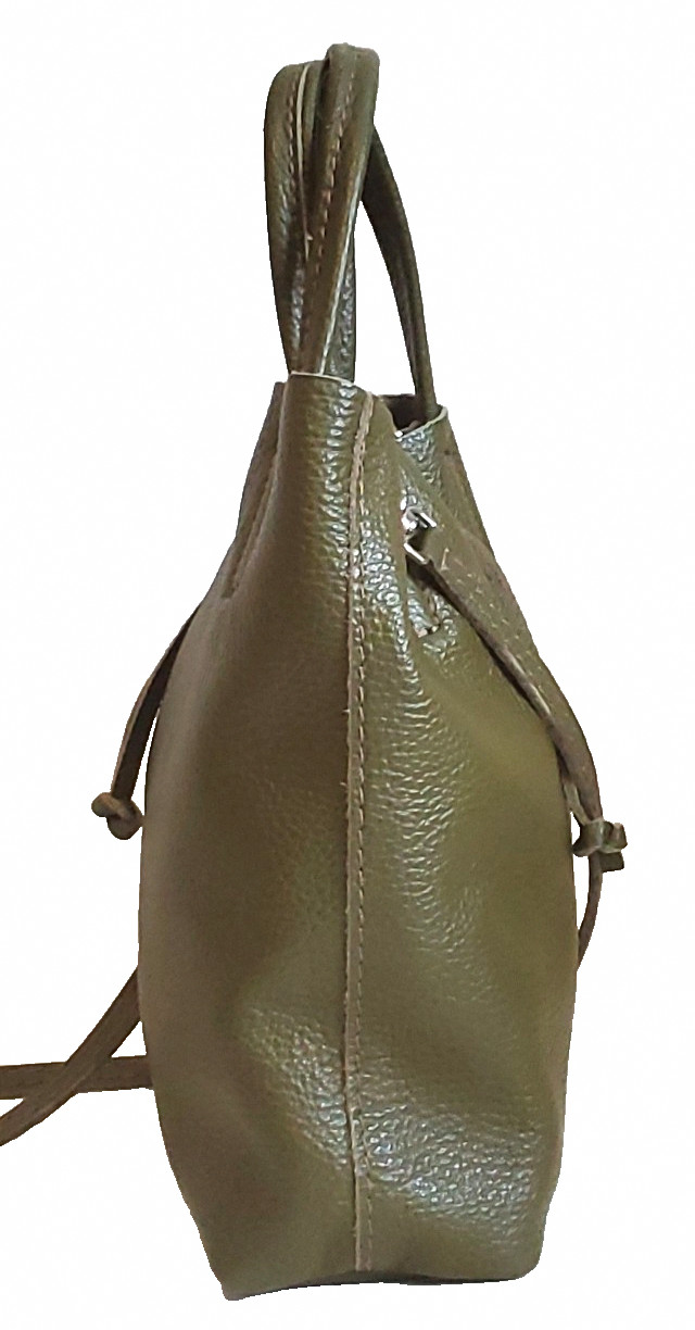 Moss Green Italian Leather Bucket Bag with Matching Case Made in Italy 10 in x 6