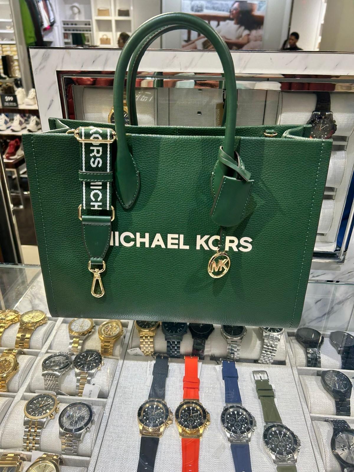 Michael Kors Mirella Medium Crossbody Tote Bag Purse Handbag Leather Green Moss
