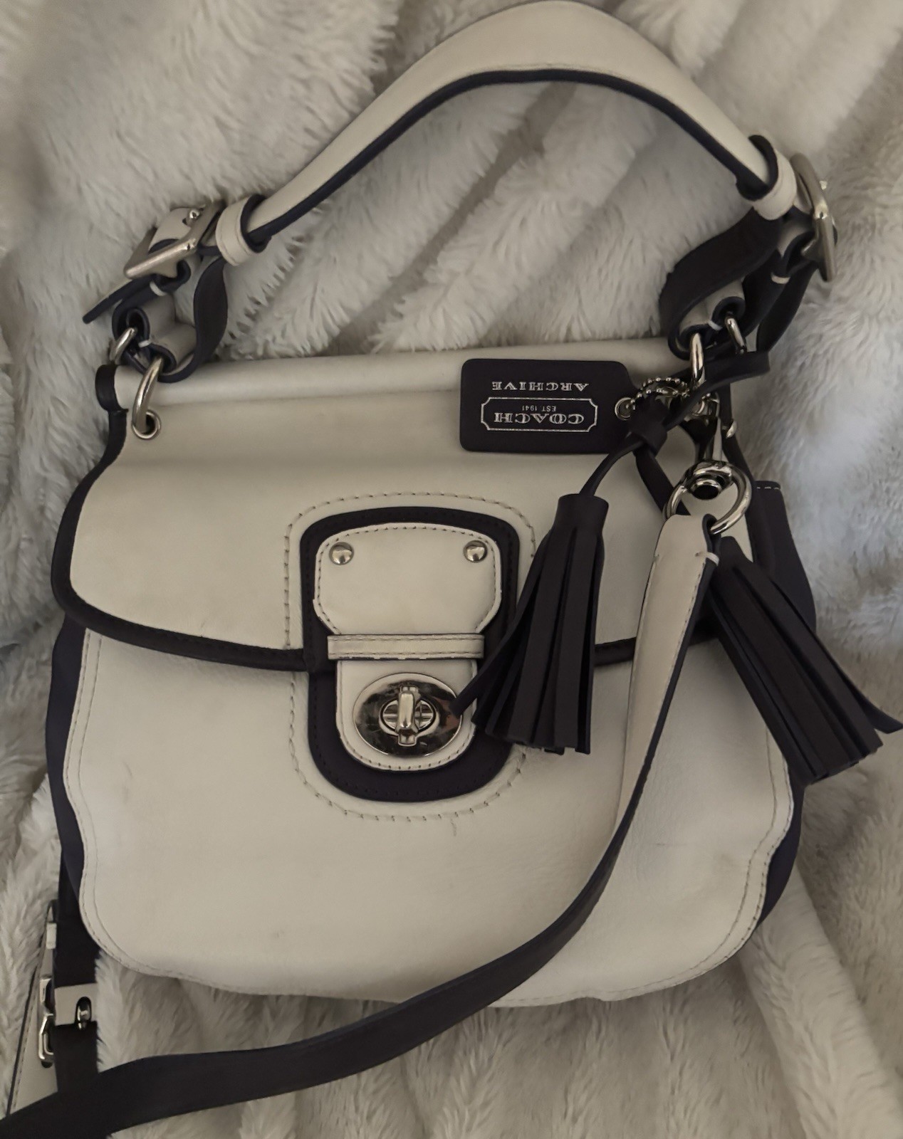 Coach WILLIS Legacy Crossbody/Satchel White & Purple ArchivaL~RARE~SEE PHOTOS