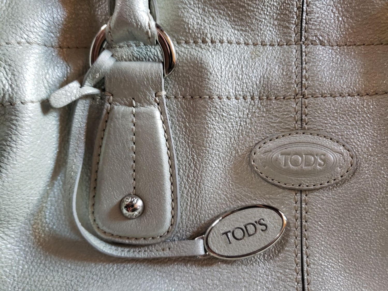 TOD’S Purse Leather D-Bag Rare Jade Green Metallic Silver Italy